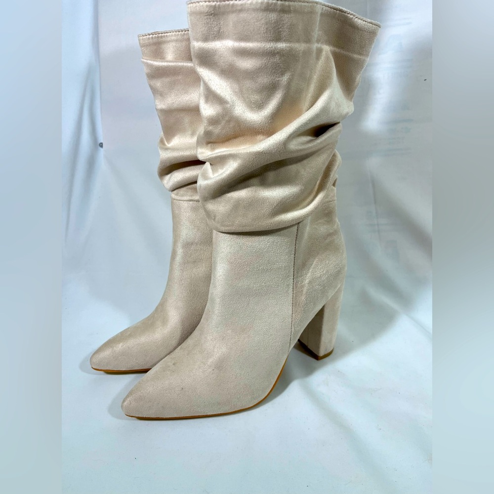 SUEDE SLOUCH PULL ON BOOTS 4” BLOCK HEEL WOMENS EU 42 US SZ 11 IVORY NEW